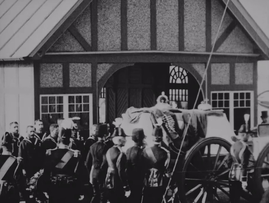 The Queen's coffin near the start of its long journey