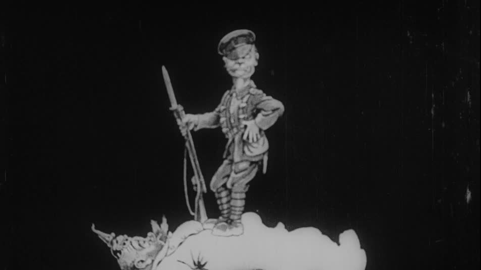 An animated recreation of the sinking of the Lusitania is the centrepiece of this pioneering mix of comedy, satire and outrage in cartoon propaganda.