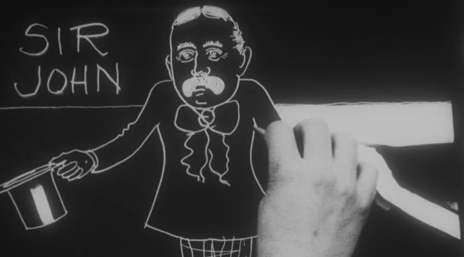 More chalk-talker than pencil-pusher, this popular artist recreates his cartoons for the screen with flashes of added animation.