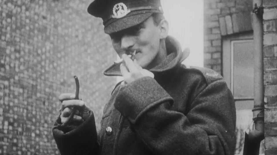 How to light your fag the old-fashioned way: tinder boxes are made for soldiers at the Front, replacing matches in the rain-soaked trenches.